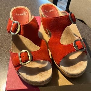 Dansko Carla Full Grain Wedge Sandals in Red